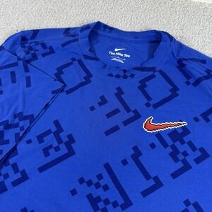 Nike Hoops Shirt Mens Large Blue 8 Bit Digital Short Sleeve‎ Red Swoosh
